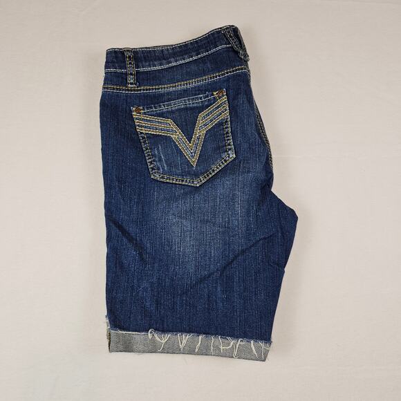 Vigoss Bermuda Jean Short Embroidered Denim Stretch Distressed Blue Frayed L 13 - Picture 11 of 11